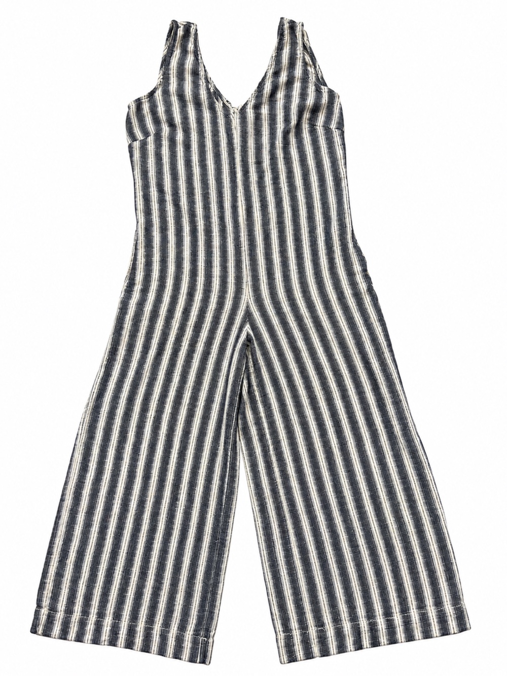 Max Studio Striped V-Neck Wide-Leg Jumpsuit in stripes. Size small